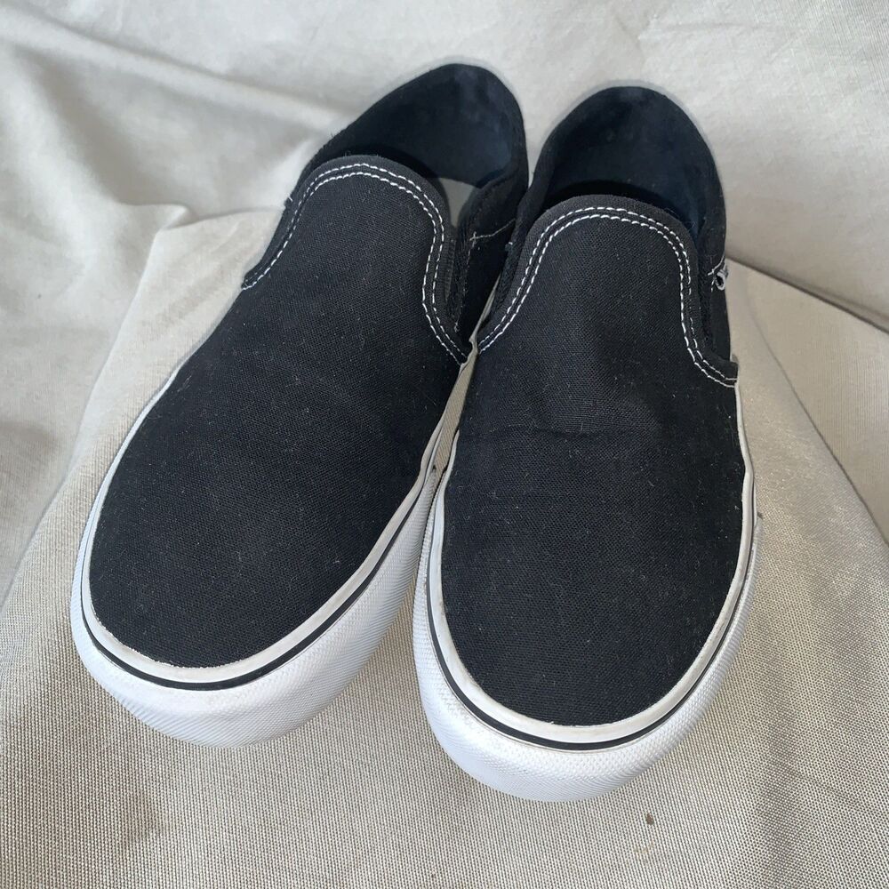 Vans Off the Wall Sneakers Women 7.5 Shoes Black Canvas Slipon Comfort EUC